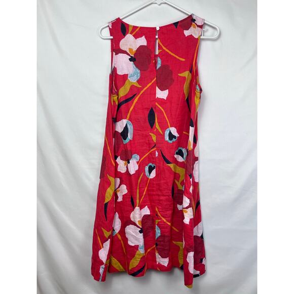 Sigrid Olsen Womens Med Red Floral  100% Linen A-Line Sleeveless Summer Dress - Picture 6 of 9
